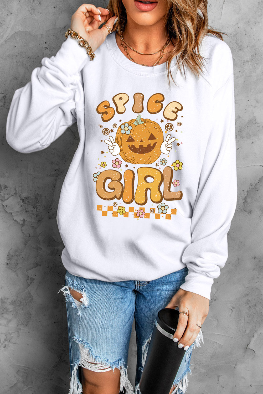 Round Neck Long Sleeve SPICE GIRL Graphic Sweatshirt Trendsi