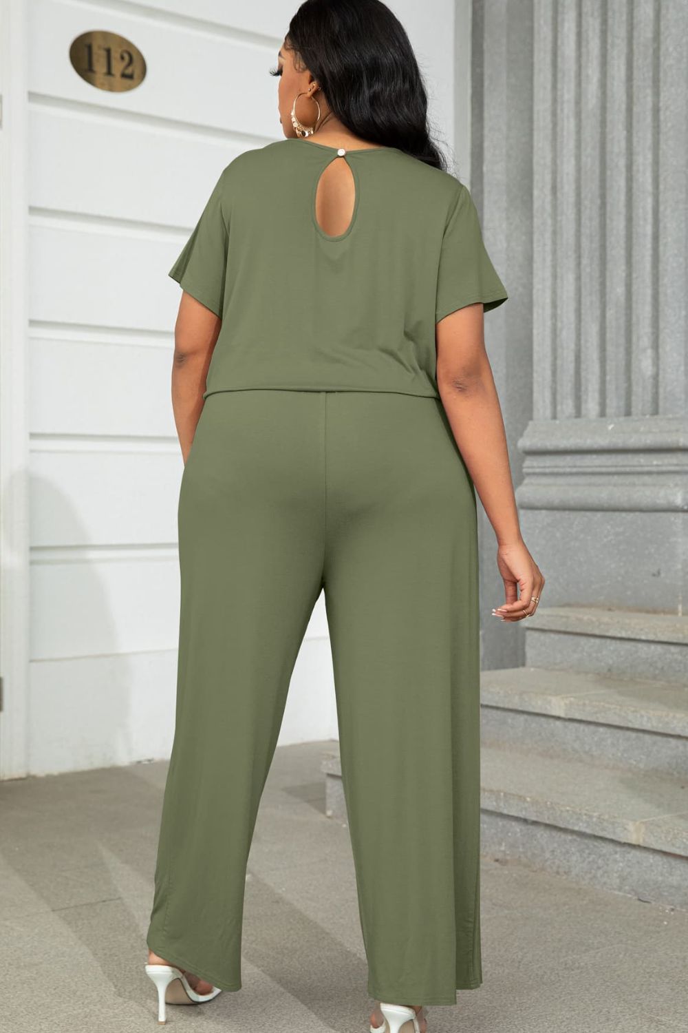 Plus Size Drawstring Waist Short Sleeve Jumpsuit Trendsi