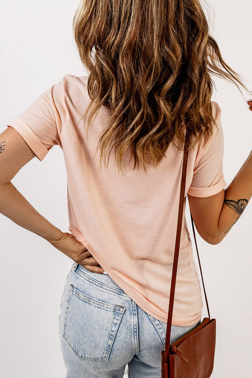 Round Neck Cuffed Short Sleeve Tee Trendsi