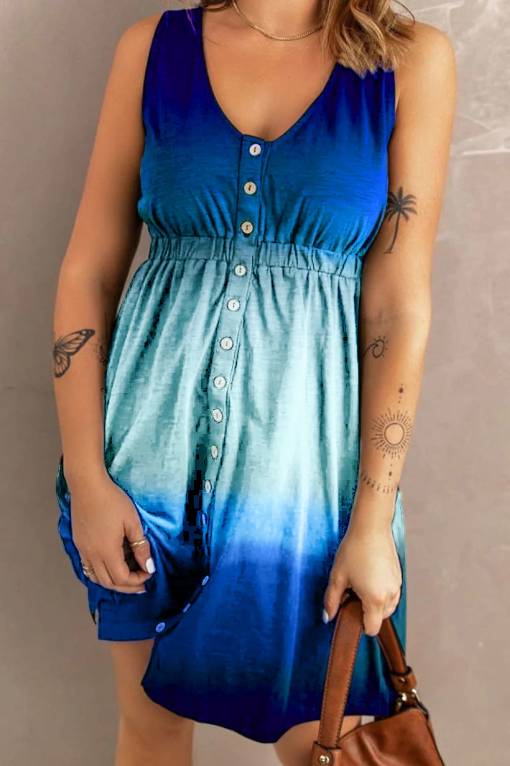 Double Take Scoop Neck Buttoned Sleeveless Magic Dress with Pockets Trendsi