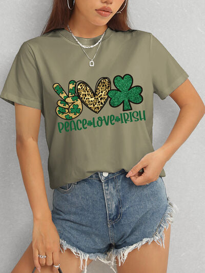PEACE LOVE IRISH Round Neck Short Sleeve T-Shirt Trendsi