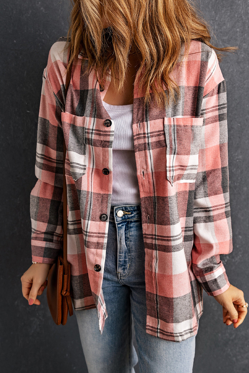 Double Take Plaid Dropped Shoulder Longline Shirt Trendsi