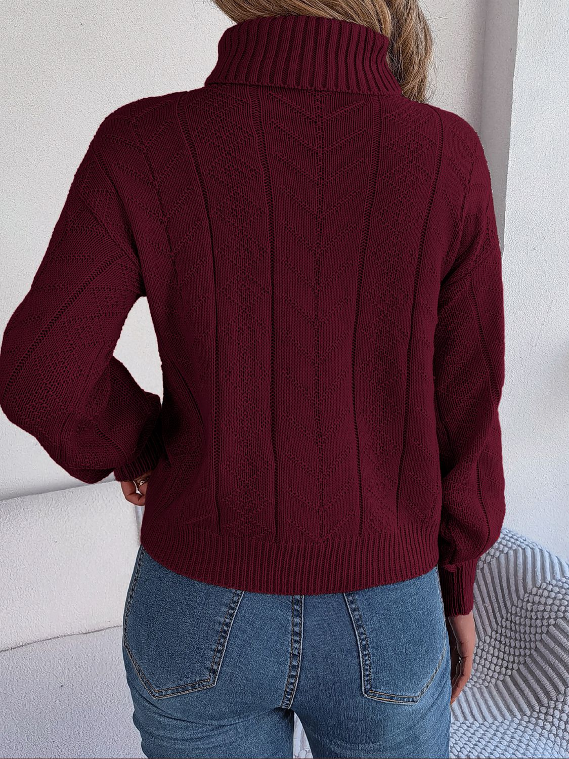 Cable-Knit Turtleneck Sweater Trendsi
