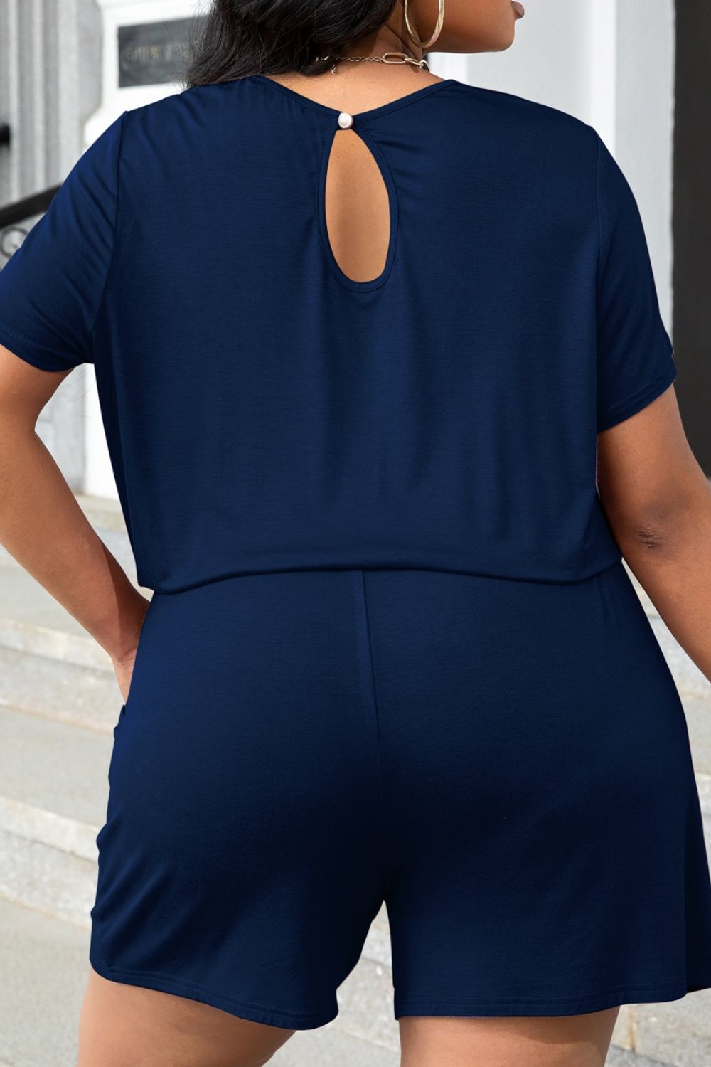 Plus Size Drawstring Waist Romper with Pockets Trendsi