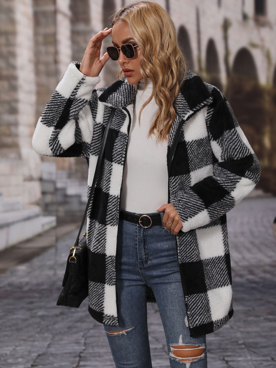 Plaid Collared Neck Coat with Pockets Trendsi