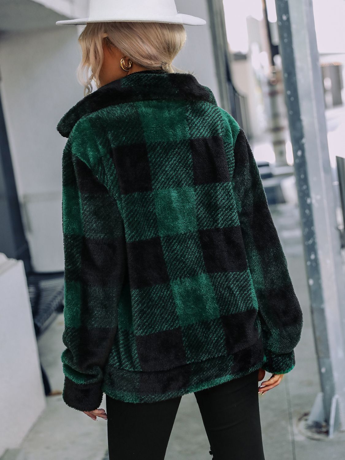 Plaid Zip-Up Collared Jacket Trendsi