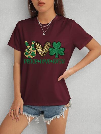 PEACE LOVE IRISH Round Neck Short Sleeve T-Shirt Trendsi