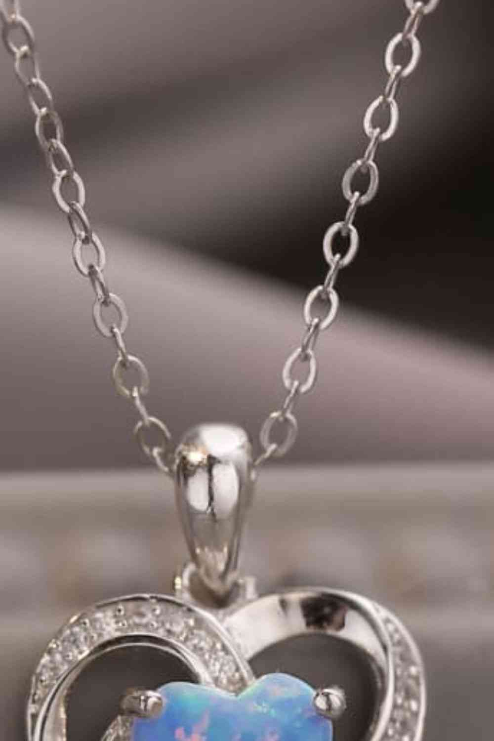 Opal Heart Pendant Necklace Trendsi