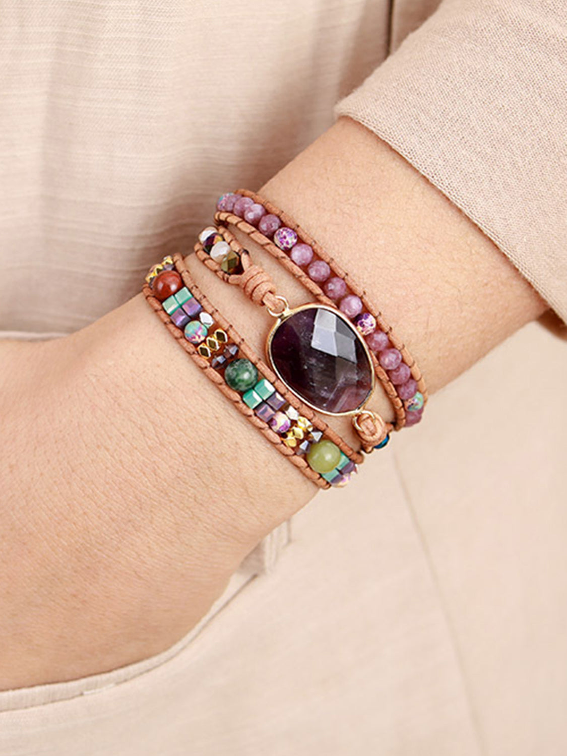 Triple-Layer Amethyst Bracelet Trendsi