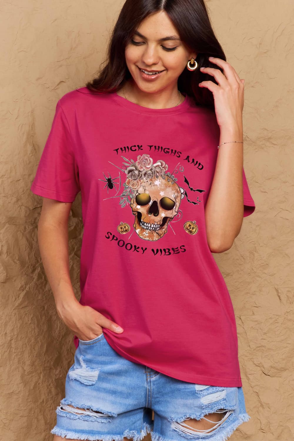 Simply Love Full Size THICK THIGHS AND SPOOKY VIBES Graphic Cotton T-Shirt Trendsi