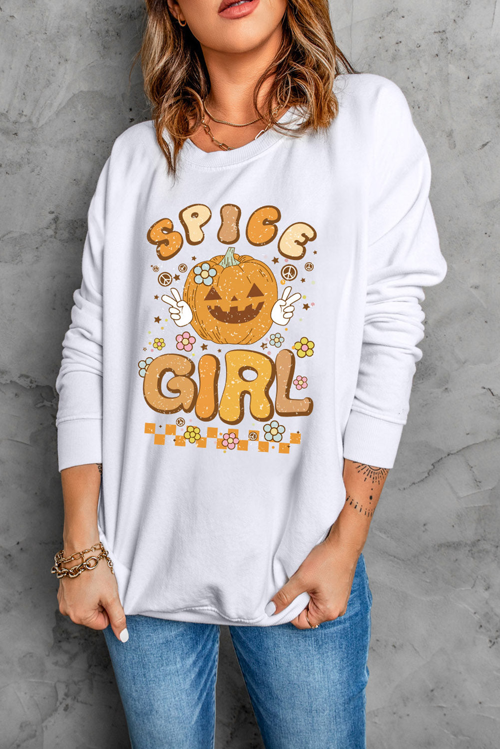 Round Neck Long Sleeve SPICE GIRL Graphic Sweatshirt Trendsi