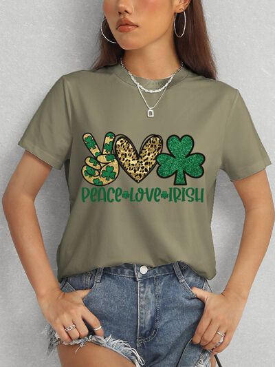 PEACE LOVE IRISH Round Neck Short Sleeve T-Shirt Trendsi