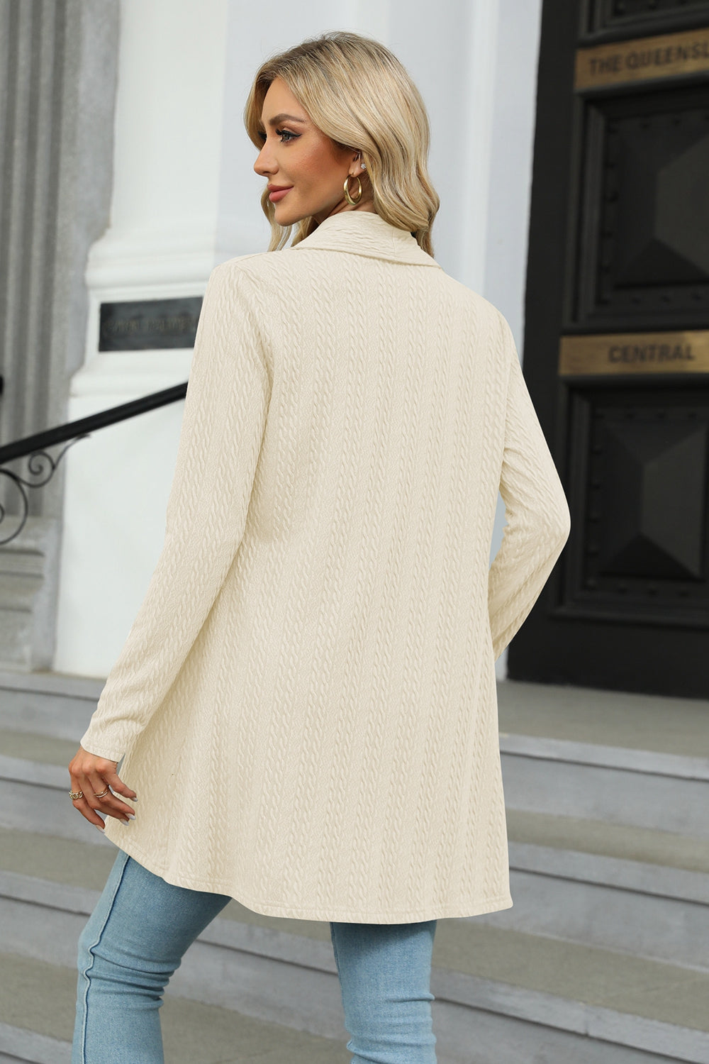 Open Front Long Sleeve Cardigan Trendsi