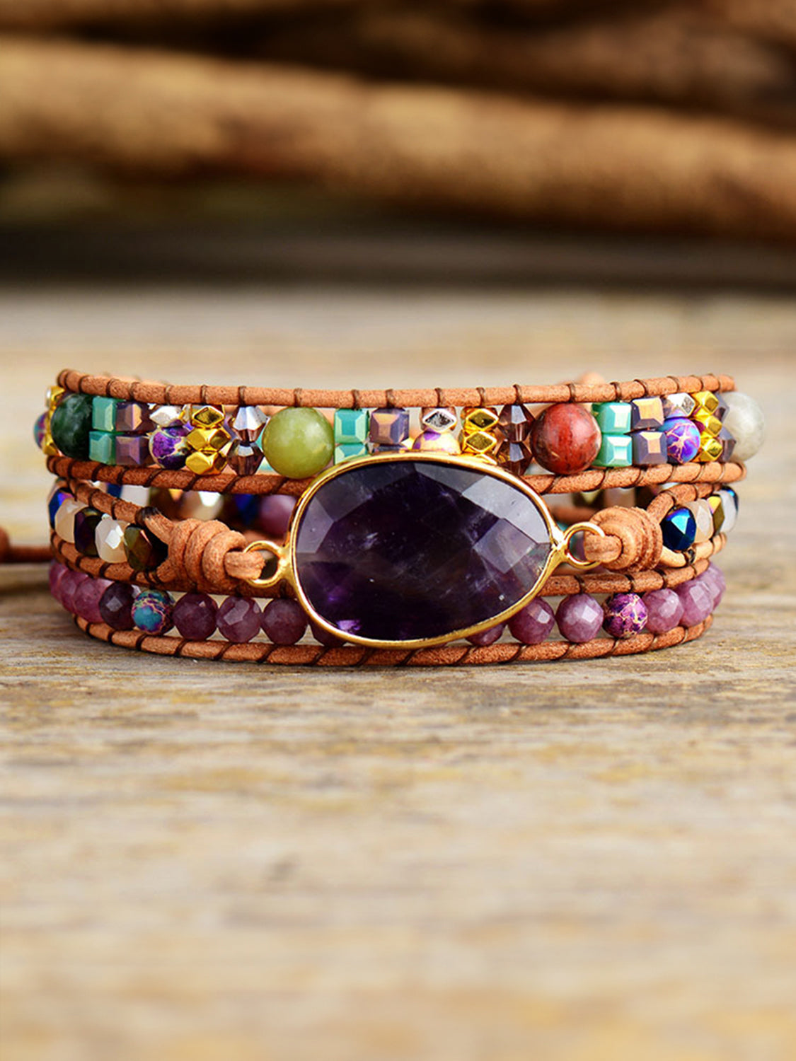 Triple-Layer Amethyst Bracelet Trendsi