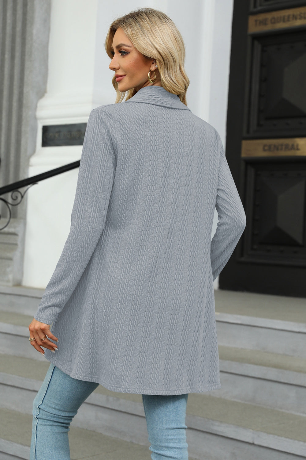 Open Front Long Sleeve Cardigan Trendsi