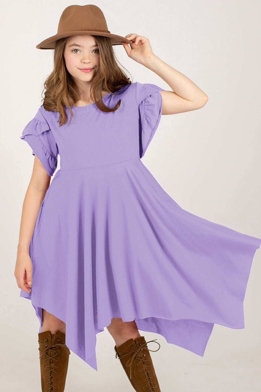 Round Neck Petal Sleeve Dress Trendsi