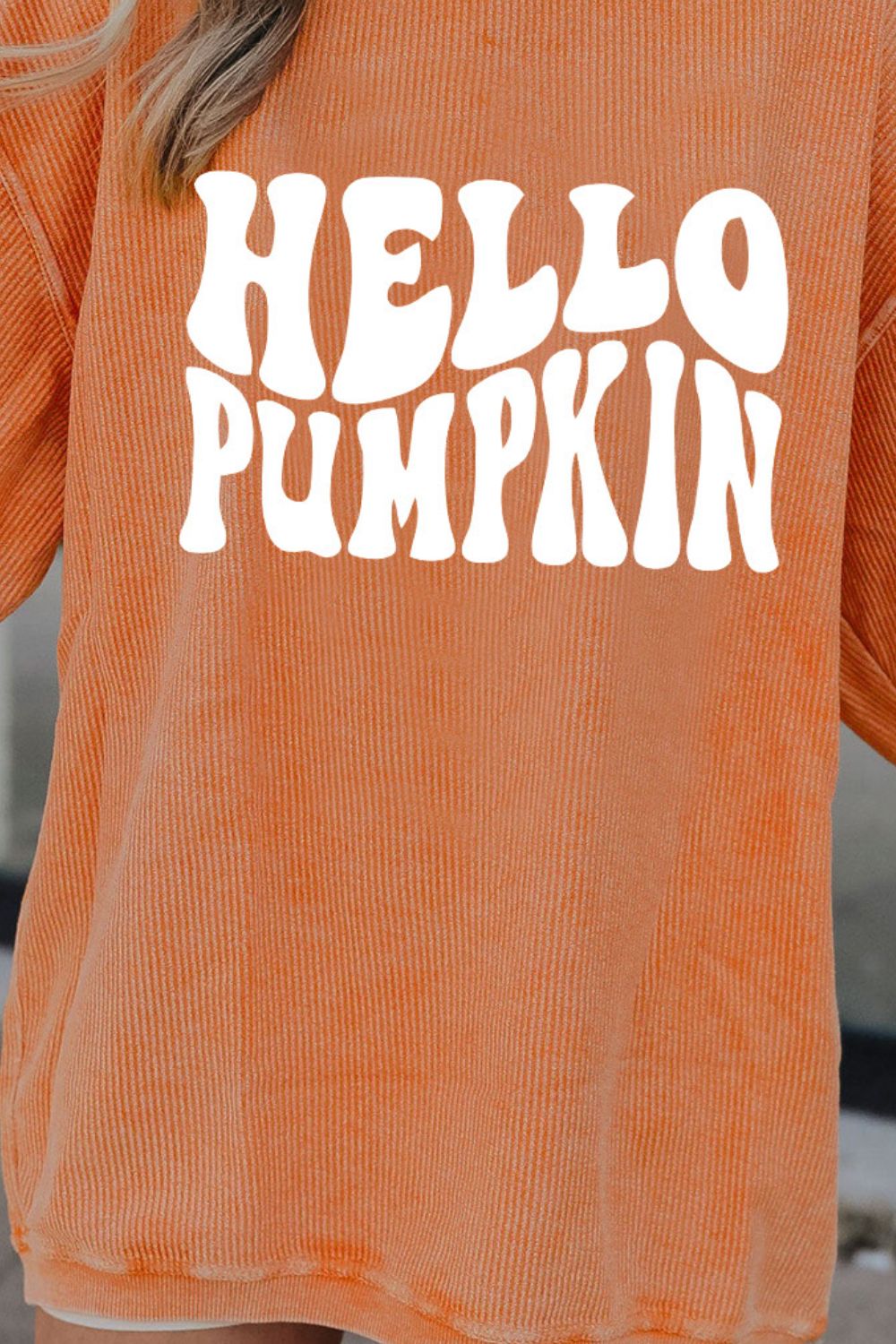 Round Neck Dropped Shoulder HELLO PUMPKIN Graphic Sweatshirt Trendsi