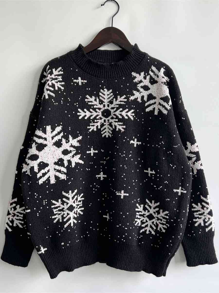 Snowflake Pattern Dropped Shoulder Sweater Trendsi