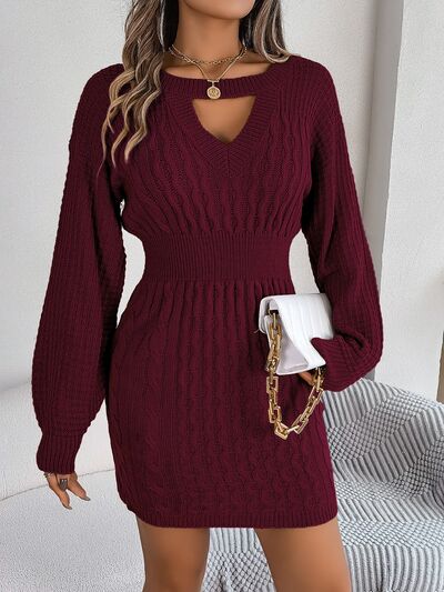 Cable-Knit Cutout Round Neck Slit Sweater Trendsi