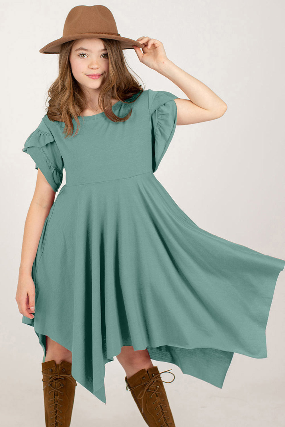Round Neck Petal Sleeve Dress Trendsi