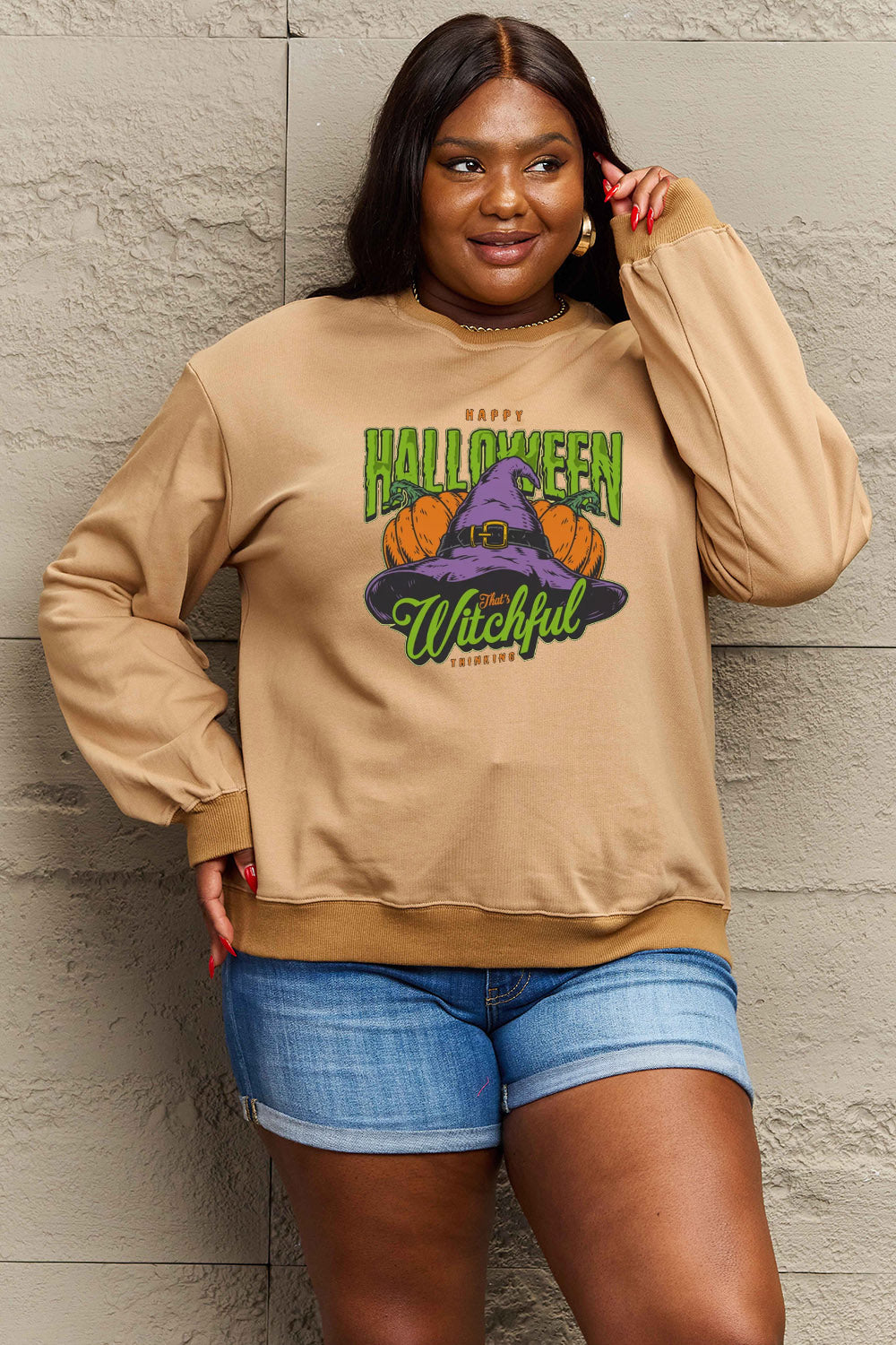 Simply Love Full Size Witch Hat Graphic Sweatshirt Trendsi