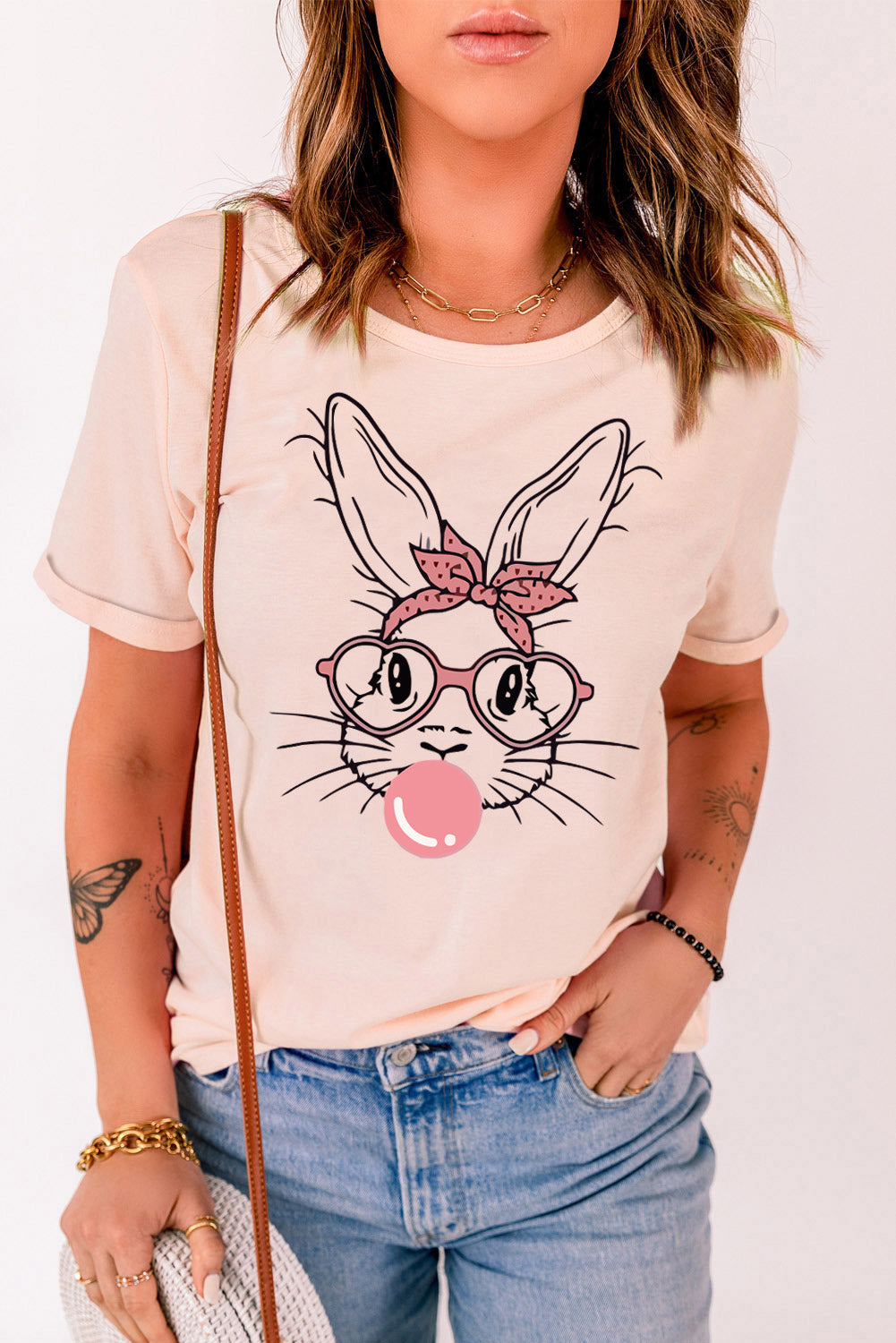 Rabbit Graphic Easter Tee Shirt Trendsi