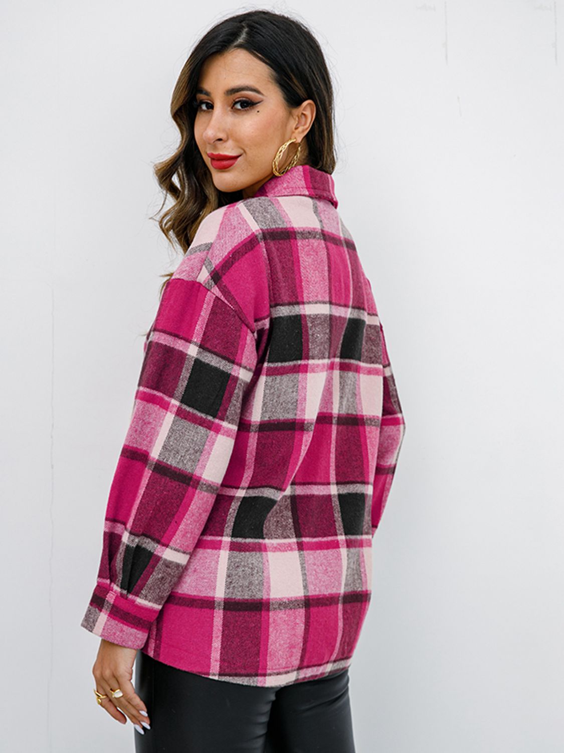 Plaid Button-Down Jacket Trendsi