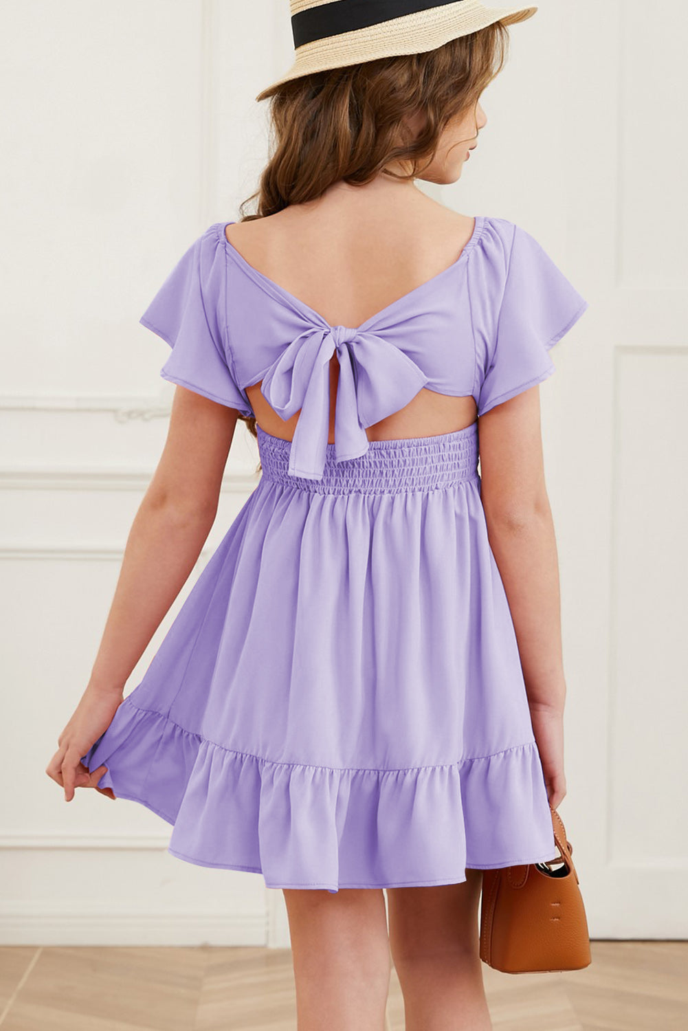 Ruffle Hem Tie-Back Flutter Sleeve Dress Trendsi