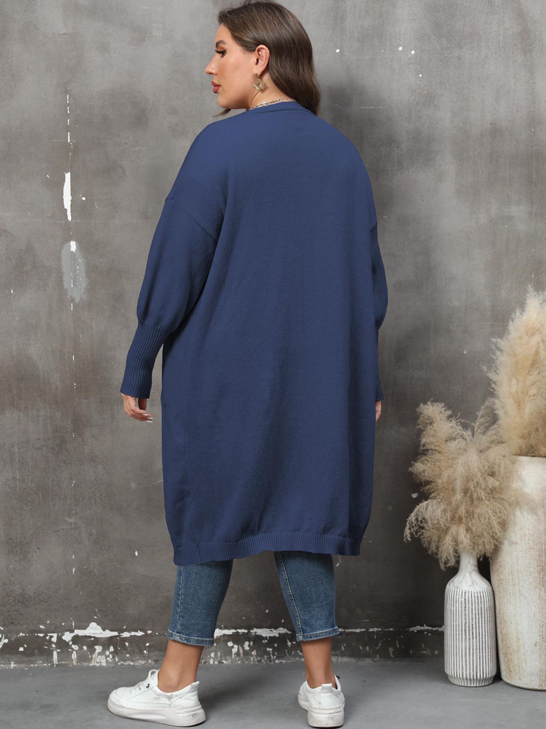 Plus Size Long Sleeve Pocketed Cardigan Trendsi