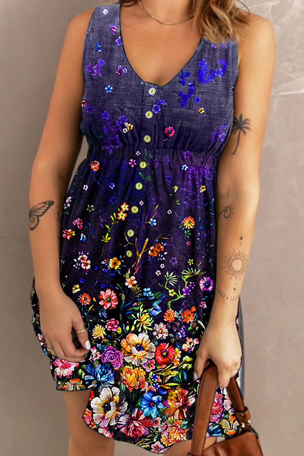Double Take Scoop Neck Buttoned Sleeveless Magic Dress with Pockets Trendsi
