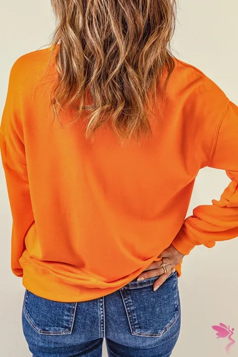 Round Neck Dropped Shoulder Pumpkin Graphic Sweatshirt Trendsi
