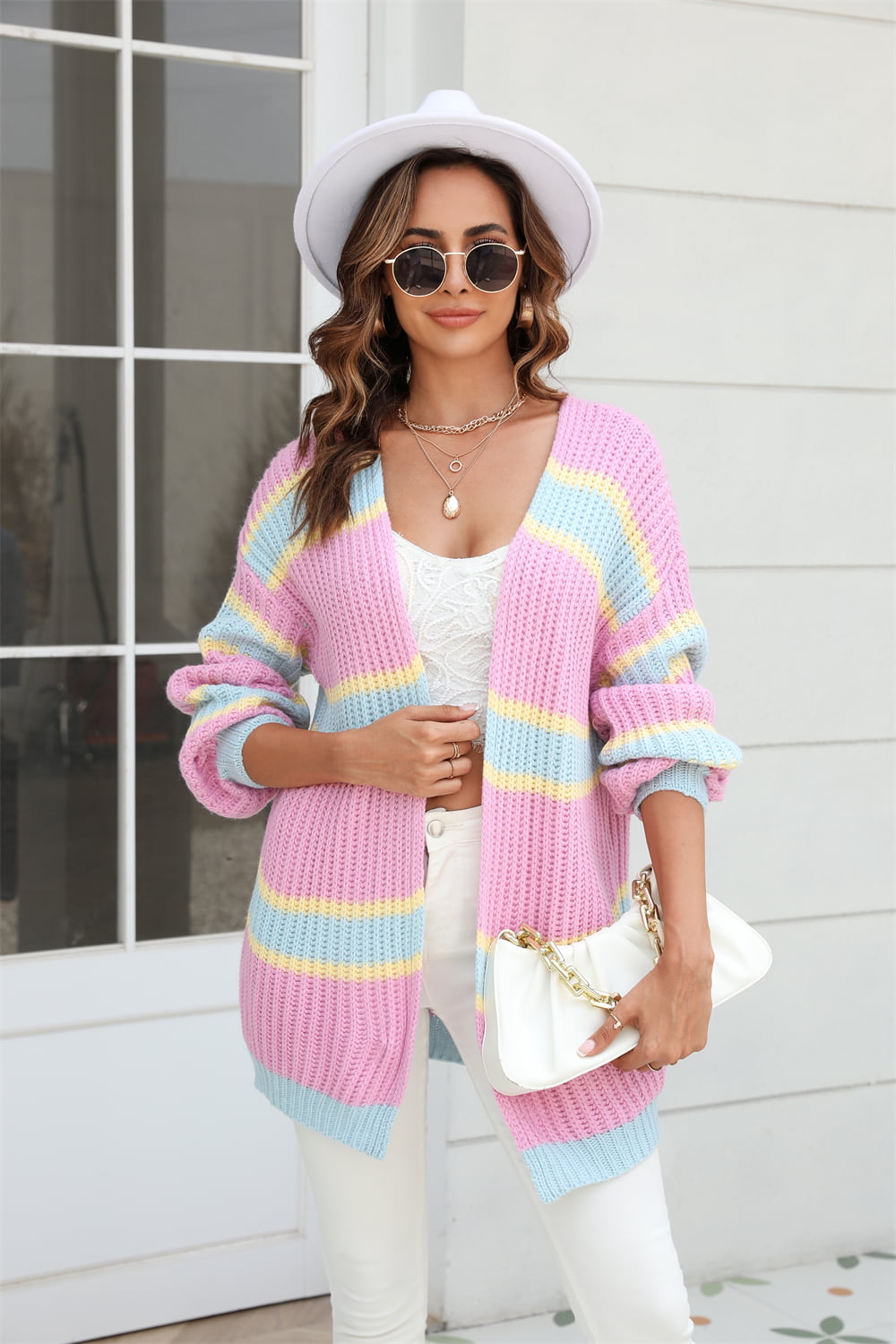 Color Block Ribbed Dropped Shoulder Open Front Cardigan Trendsi