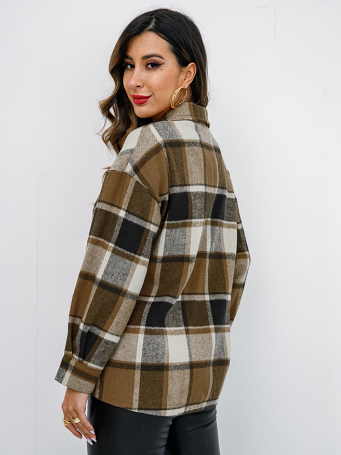 Plaid Button-Down Jacket Trendsi