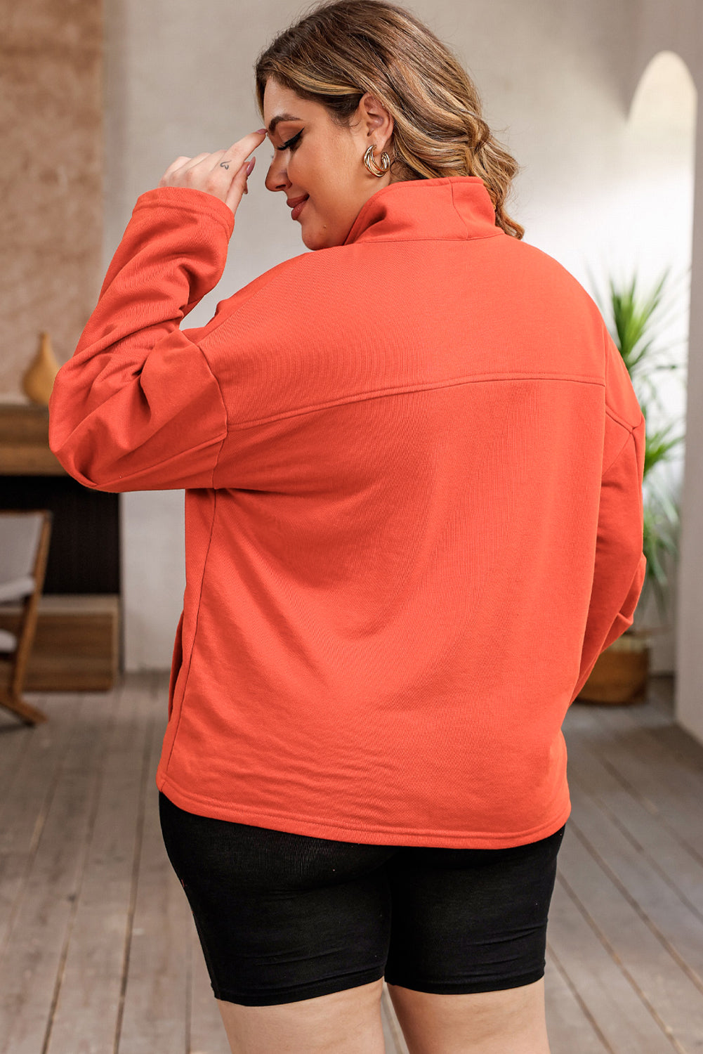 Plus Size Zip-Up Dropped Shoulder Sweatshirt Trendsi