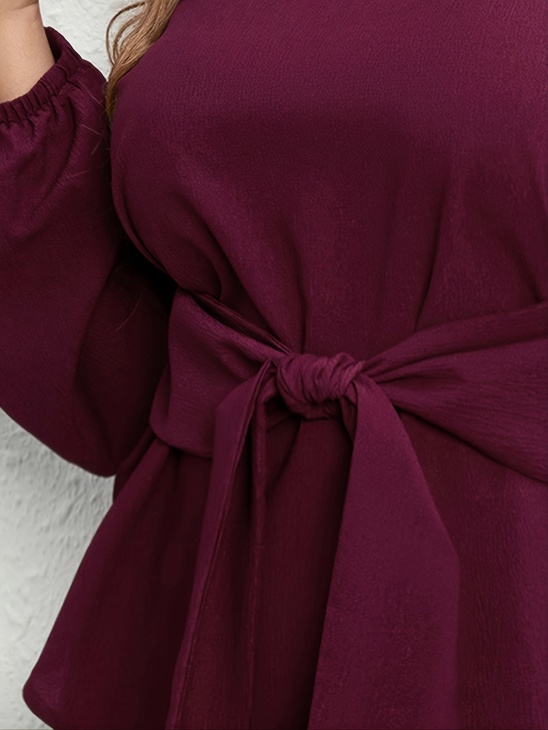 Plus Size Tie Front Long Sleeve Blouse Trendsi