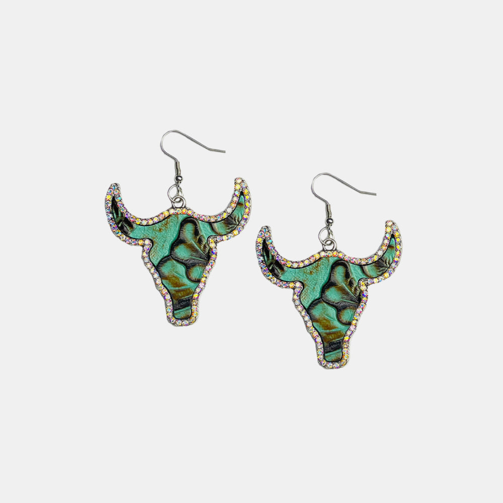 Rhinestone Trim Alloy Bull Earrings Trendsi