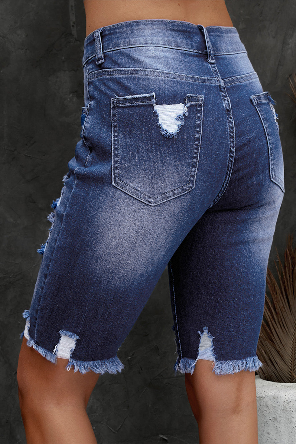 Distressed Frayed Hem Denim Bermuda Shorts Trendsi