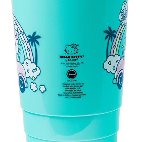Silver Buffalo Hello Kitty Rainbow Car Plastic Tumbler with Lid and Straw, 32 Ounces Silver Buffalo