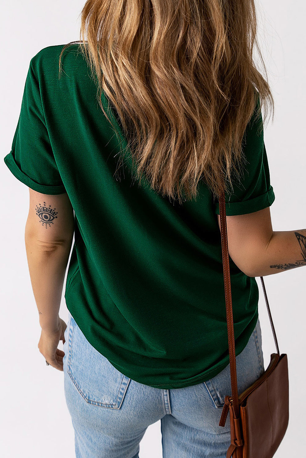 Round Neck Cuffed Short Sleeve Tee Trendsi