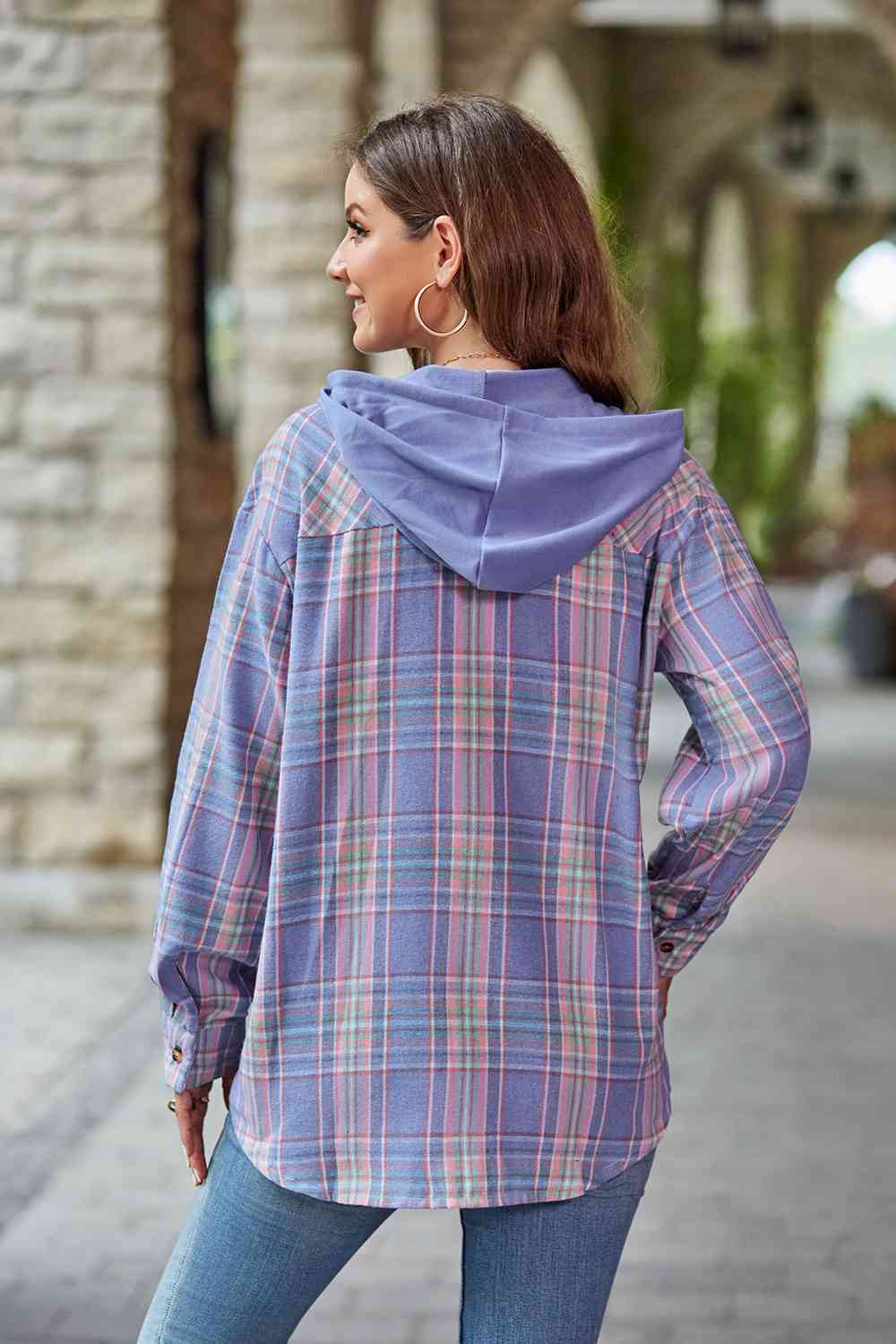 Plaid Long Sleeve Hooded Jacket Trendsi