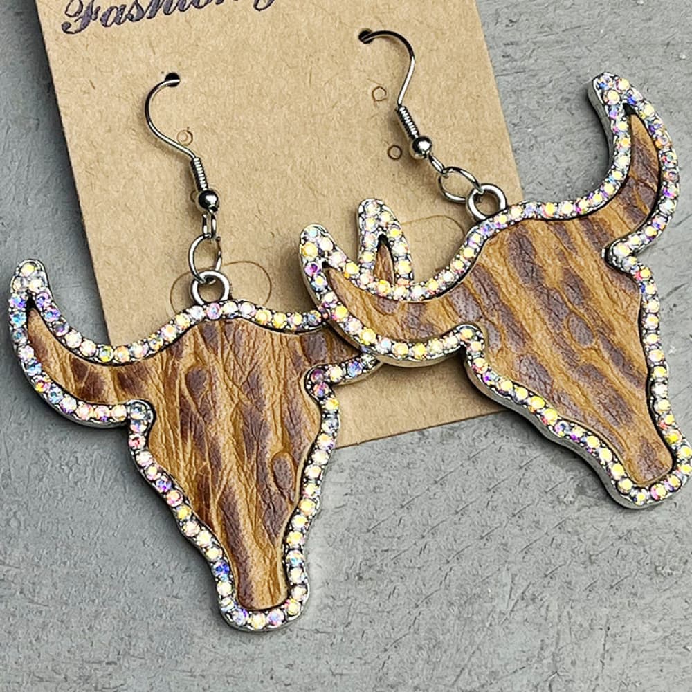 Rhinestone Trim Alloy Bull Earrings Trendsi