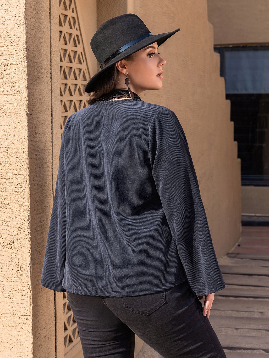 Plus Size Embroidered Open Front Jacket Trendsi