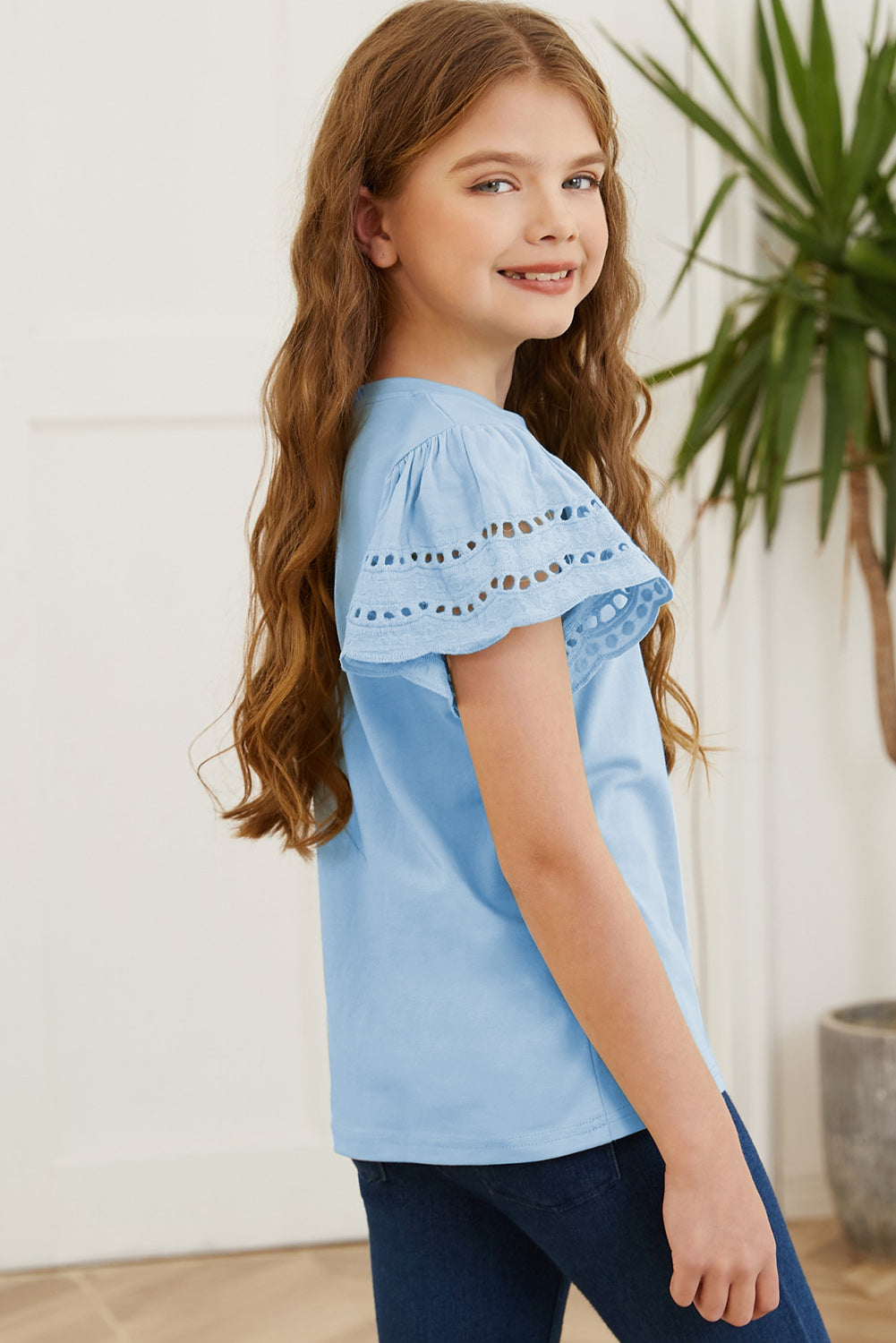 Round Neck Flutter Sleeve T-Shirt Trendsi