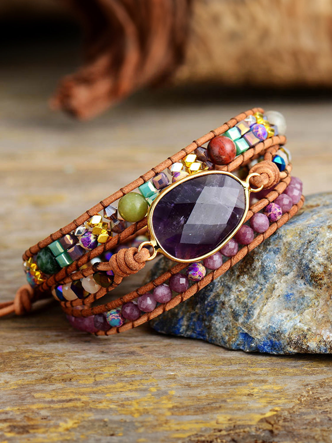 Triple-Layer Amethyst Bracelet Trendsi