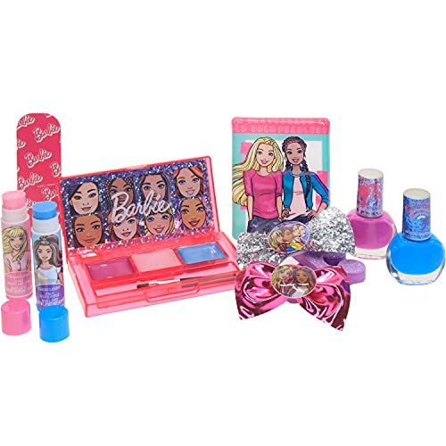 Barbie - Townley Girl 15 Pcs Makeup Filled Backpack Cosmetic Gift Set with Mirror includes Lip Gloss, Nail Polish, Hair Bow & more! for Kids Girls, Ages 3+ perfect for Parties, Sleepovers & Makeovers Townley Girl