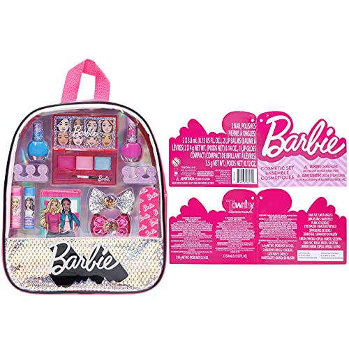 Barbie - Townley Girl 15 Pcs Makeup Filled Backpack Cosmetic Gift Set with Mirror includes Lip Gloss, Nail Polish, Hair Bow & more! for Kids Girls, Ages 3+ perfect for Parties, Sleepovers & Makeovers Townley Girl