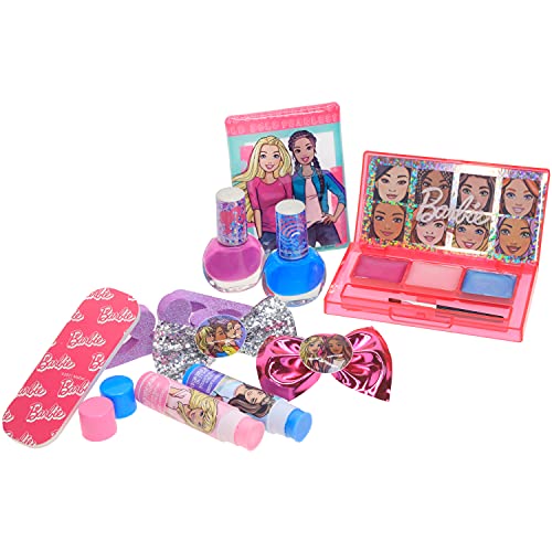 Barbie - Townley Girl 15 Pcs Makeup Filled Backpack Cosmetic Gift Set with Mirror includes Lip Gloss, Nail Polish, Hair Bow & more! for Kids Girls, Ages 3+ perfect for Parties, Sleepovers & Makeovers Townley Girl