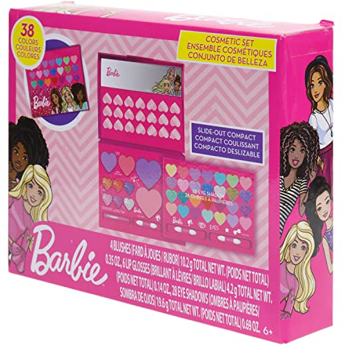 Barbie - Townley Girl Beauty Compact Set Kit with Brushes, Eye Shadow Palette, 28 Eye Shadows, 6 Lip Gloss & 4 Blushes Makeup Set for Kids Girls, Ages 6+ Perfect for Parties, Sleepovers and Makeovers Townley Girl