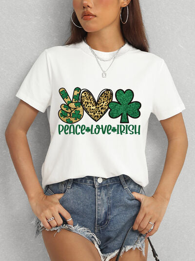 PEACE LOVE IRISH Round Neck Short Sleeve T-Shirt Trendsi