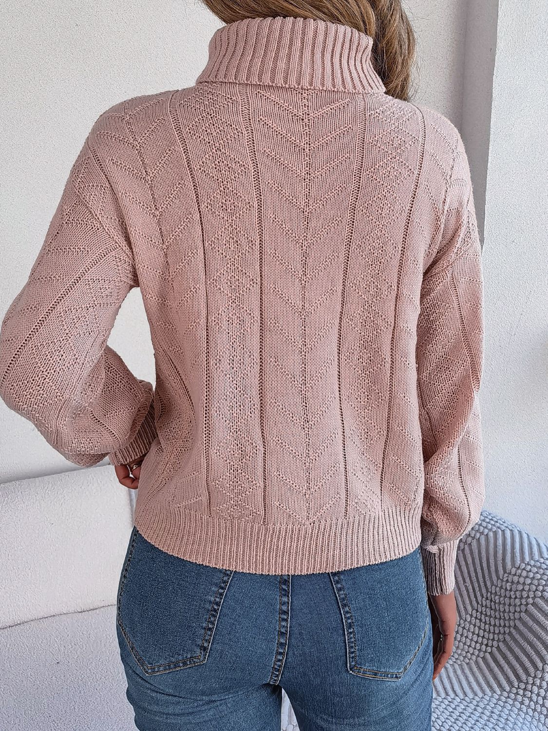 Cable-Knit Turtleneck Sweater Trendsi